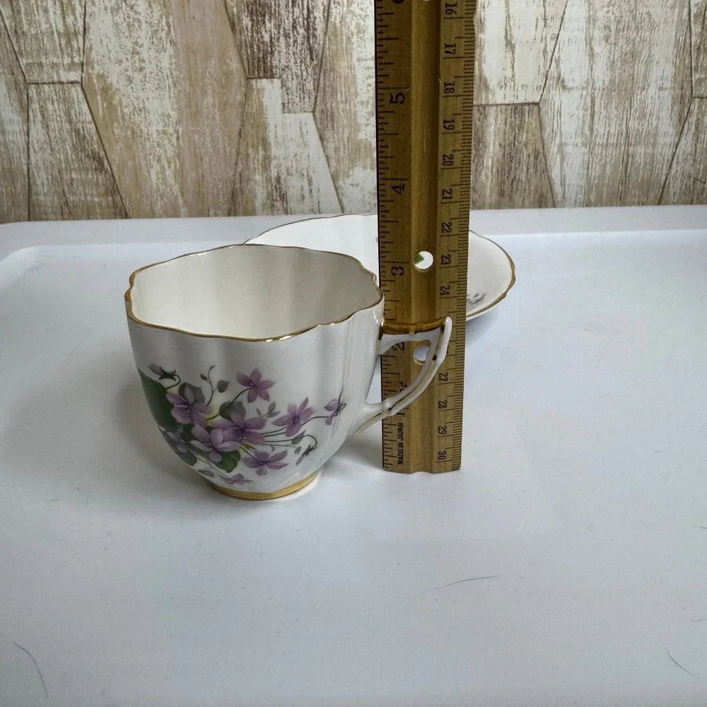 Royal Victoria Fine Bone China Tea Cup and Saucer Set Violets Gold Trim England